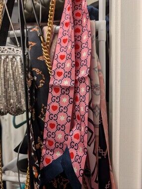 Pink & Navy Printed Hair Ribbon Scarf